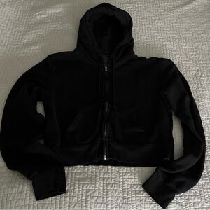 Women’s Brandy Melville Black Crop Hoodie Jacket One Size EUC